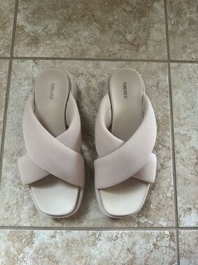 Forever 21 Grey Crisscross Slide Mules